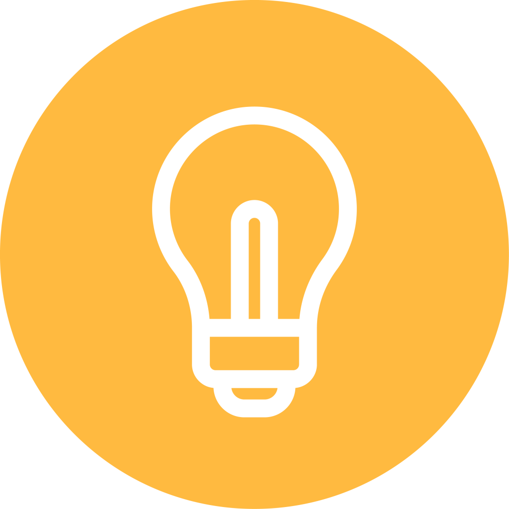 White light bulb icon centered on a solid yellow-orange circular background. The design is simple and minimalist, representing an idea or creativity.