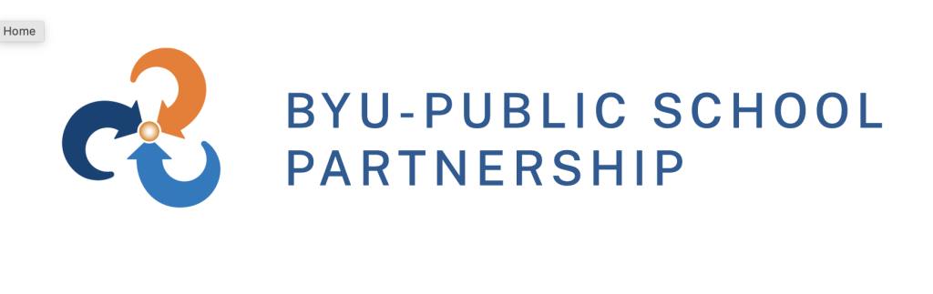 Logo with three interlocking arrows forming a circle next to text that reads BYU-Public School Partnership on a white background.
